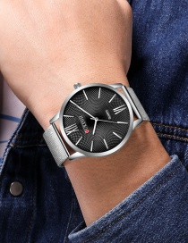 Fashion Silver Color With Black Face Large Dial Ultra-thin Alloy Quartz Mens Watch