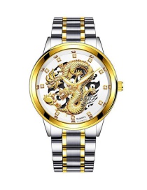 Fashion White Noodles Embossed Dragon-shaped Single Calendar Dial Steel Band Mens Watch