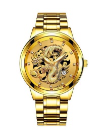 Fashion Gold Color Noodles Embossed Dragon-shaped Single Calendar Dial Steel Band Mens Watch