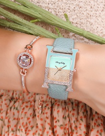 Fashion Sky Blue Rectangle Stitching Color Dial Rhinestone Belt Quartz Watch