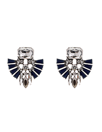 Fashion Navy Blue Alloy Diamond Fan-shaped Earrings