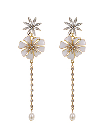 Fashion White Alloy Oil Drop Diamond Flower Earrings