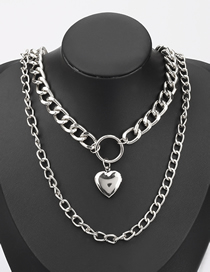 Fashion Silver Color Multilayer Necklace With Openable Love Heart Alloy Carved Pendant