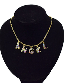 Fashion Angel Letter Diamond Pendant Steel Titanium Necklace