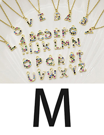 Fashion M Gold Color Letter Necklace With Diamond Pendant Stainless Steel