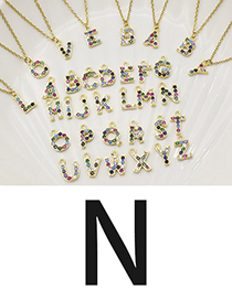 Fashion N Gold Color Letter Necklace With Diamond Pendant Stainless Steel