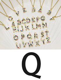 Fashion Q Gold Color Letter Diamond Pendant Stainless Steel Necklace
