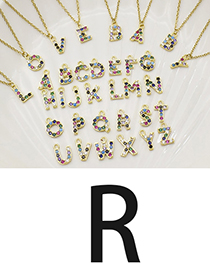 Fashion R Gold Color Letter Necklace With Diamond Pendant Stainless Steel