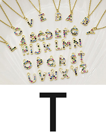 Fashion T Gold Color Letter Necklace With Diamond Pendant Stainless Steel