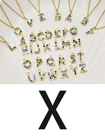 Fashion X Gold Color Letter Diamond Pendant Stainless Steel Necklace