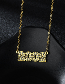 Fashion Diamond Gold 2002 Stainless Steel Necklace With Diamond Year Number Pendant