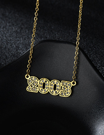 Fashion Diamond Gold 2003 Stainless Steel Necklace With Diamond Year Number Pendant