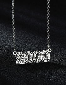 Fashion Diamond-studded Steel Color 2000 Stainless Steel Necklace With Diamond Year Number Pendant