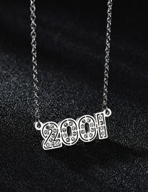 Fashion Diamond-studded Steel Color 2001 Stainless Steel Necklace With Diamond Year Number Pendant