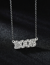Fashion Diamond-studded Steel Color 2005 Stainless Steel Necklace With Diamond Year Number Pendant