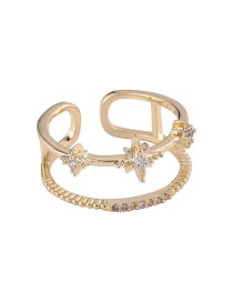Fashion Double Layer Tassel Chain Star Zircon Open Ring