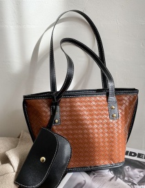 Fashion Brown Large Capacity Shoulder Bag With Woven Contrast Trim