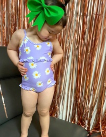 Fashion Children Purple Flower Print Skirt Parent-child One-piece Swimsuit