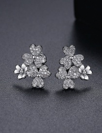 Fashion Platinum Copper Inlaid Zircon Flower Earrings