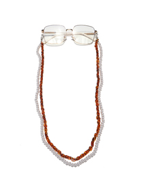 Fashion Brown Double Layer Acrylic Pearl Plastic Leopard Print Glasses Chain