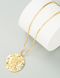 Fashion Color Character Embossed Round Brand Pendant Copper Gold-plated Micro-inlaid Zircon Necklace