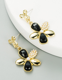 Fashion Black Flower Alloy Inlaid Pearl Earrings