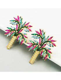 Fashion Color Coconut Tree Alloy Earrings With Rhinestones