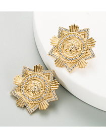 Fashion Gold Color Medusa Head Embossed Alloy Earrings With Rhinestones