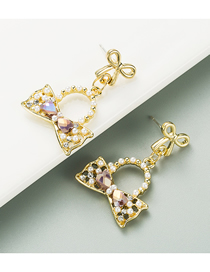 Fashion Light Purple Bowknot Pearl Alloy Diamond Earrings