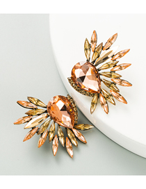 Fashion Pink Geometric Drop-shaped Glass Diamond Alloy Earrings