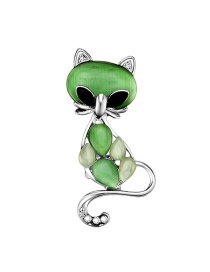 Fashion Green Cat Opal Alloy Diamond Brooch
