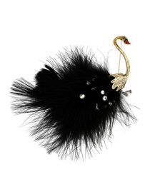 Fashion Black Black Swan Ostrich Feather Pearl Pin Brooch