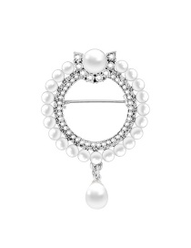 Fashion Silver Color Garland Pearl Diamond Round Alloy Pendant Brooch