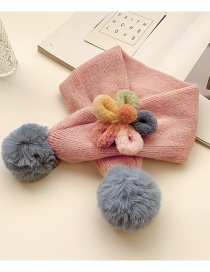 Fashion [pink] 6 Months-10 Years Old Plush Flower Childrens Contrast Wool Ball Scarf