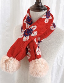 Fashion [red] 6 Months-10 Years Old Childrens Scarf With Flower Print Hair Ball Thickening