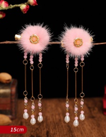 Fashion Pink Hair Ball Pearl Rabbit Flower Diamond Ball Bell Geometric Shape Childrens Hairpin