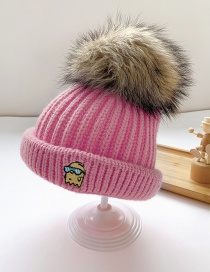 Fashion Pink 0-4 Years Old One Size Knitted Woolen Yellow Man Embroidery Childrens Hat