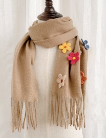 Fashion Khaki 2 Years Old -12 Years Old Flower Tassel Woolen Knitted Children Scarf