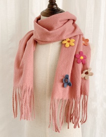 Fashion Pink 2 Years Old -12 Years Old Flower Tassel Woolen Knitted Children Scarf