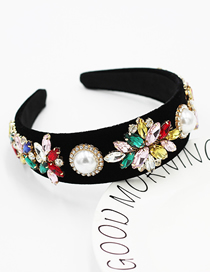 Fashion Color Broad-brimmed Headband With Diamonds Geometric Pearls And Flowers