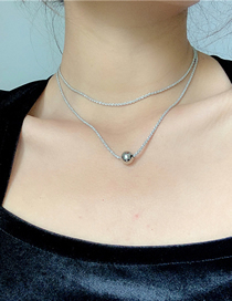 Fashion Silver Color Gypsophila Titanium Steel Color Preserving Round Bead Double Necklace