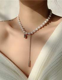 Fashion White Pearl Stitching Tassel Alloy Necklace