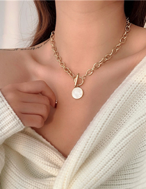 Fashion Gold Color Titanium Steel Mother-of-pearl Round Necklace