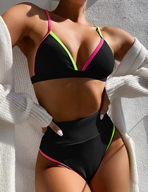 Fashion Black Contrasting Color Cutout Split Swimsuit