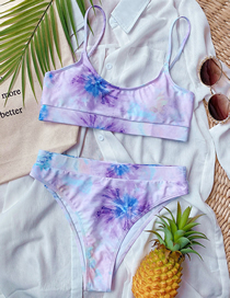 Fashion Purple Printed Edging Triangle Split Swimsuit