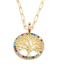 Fashion Color Tree Of Life Alloy Rhinestone Tree Of Life Hollow Necklace