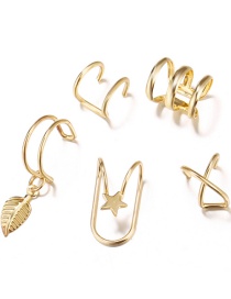 Fashion Gold Color Leaves Geometric Shape Alloy Hollow And No Pierced Ear Clip Set