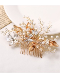 Fashion Color Mixing Crystal Pearl Flower Leaf Alloy Hair Comb