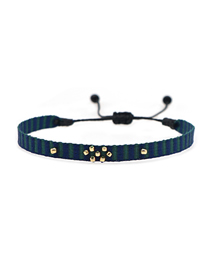Fashion Navy Handmade Beaded Ribbon Gold Bead Flower Bracelet