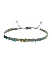 Fashion Army Green 2 Handmade Beaded Ribbon Gold Bead Flower Bracelet